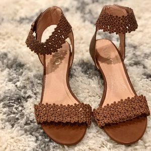 XOXO brown flower wedge sandals NWOT